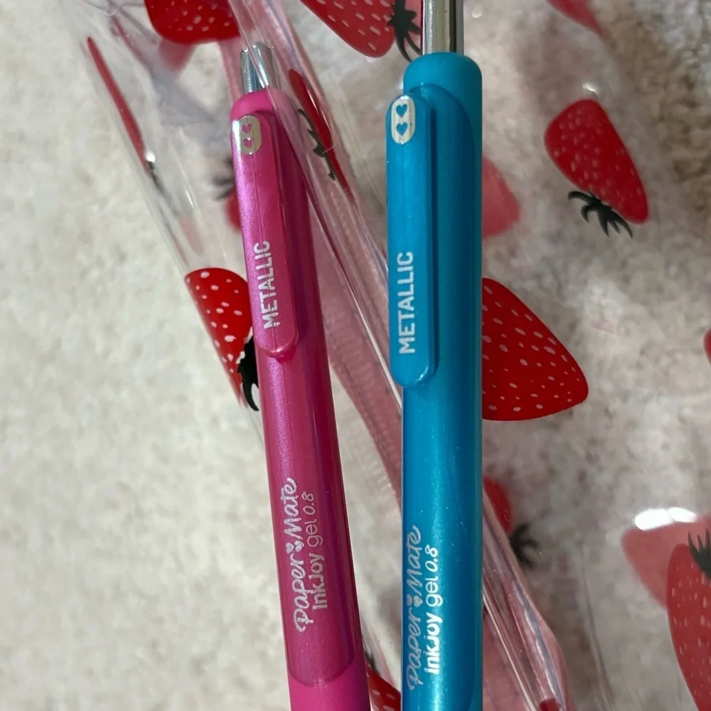 Strawberry Clear Pencil Case with Pens